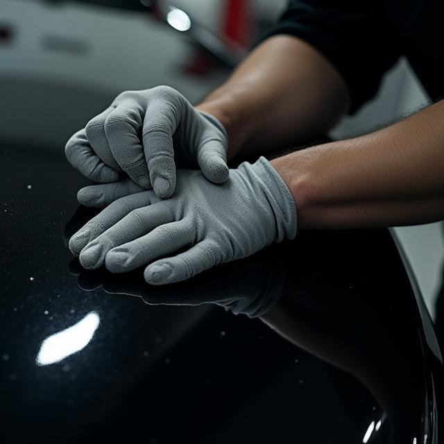Applying clay bar on car paint