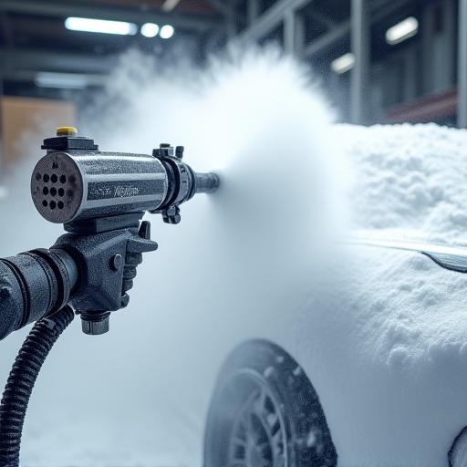 Foam cannon spraying car